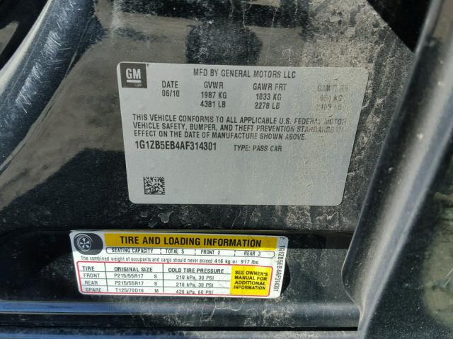 1G1ZB5EB4AF314301 - 2010 CHEVROLET MALIBU LS BLACK photo 10