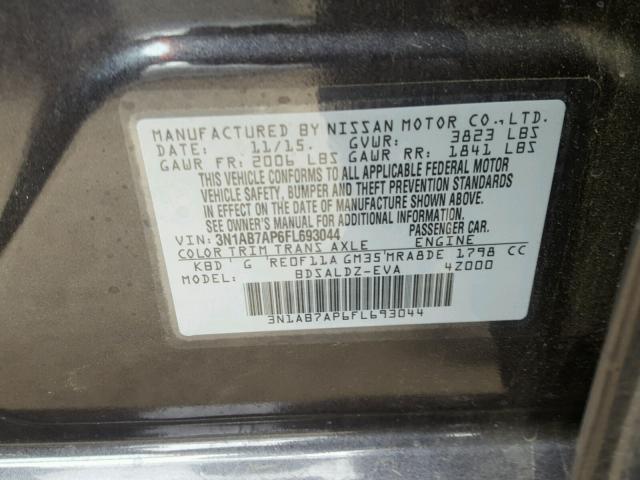 3N1AB7AP6FL693044 - 2015 NISSAN SENTRA S GRAY photo 10