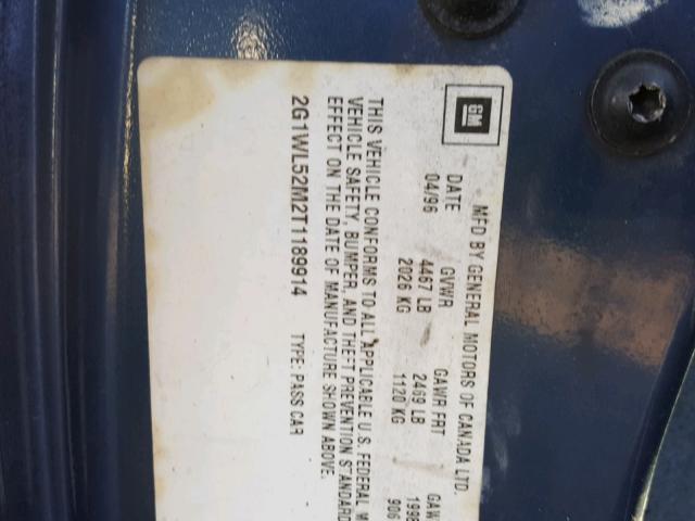 2G1WL52M2T1189914 - 1996 CHEVROLET LUMINA BLUE photo 10