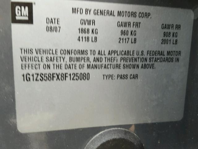 1G1ZS58FX8F125080 - 2008 CHEVROLET MALIBU LS GRAY photo 10