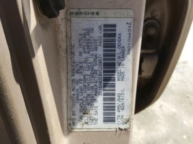 2T1BA02E0VC220671 - 1997 TOYOTA COROLLA BA BEIGE photo 10