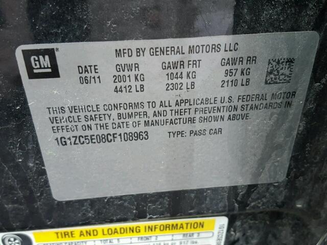 1G1ZC5E08CF108963 - 2012 CHEVROLET MALIBU 1LT 黑色 照片 10