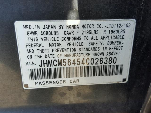 JHMCM56454C026380 - 2004 HONDA ACCORD LX GRAY photo 10