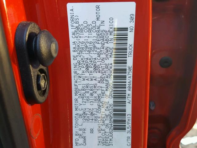 3TMJU62N48M056326 - 2008 TOYOTA TACOMA DOU RED photo 10