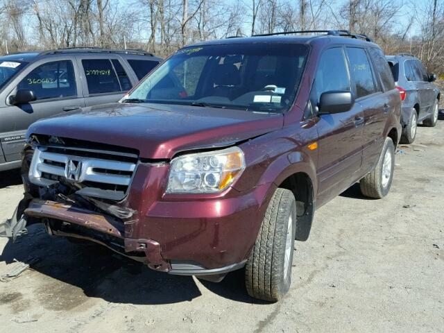 2HKYF18187H520125 - 2007 HONDA PILOT LX BURGUNDY photo 2