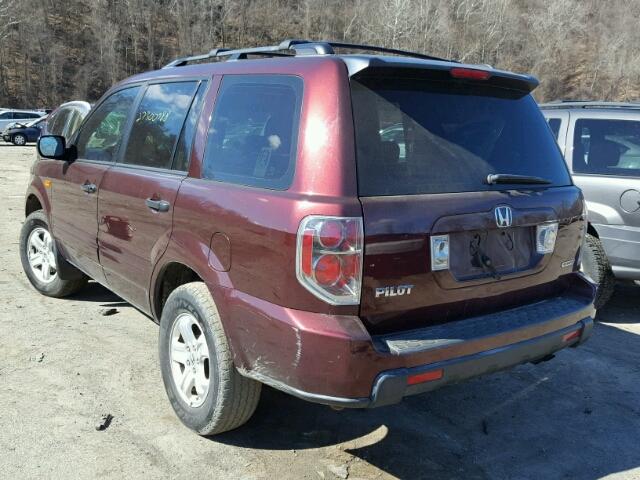 2HKYF18187H520125 - 2007 HONDA PILOT LX BURGUNDY photo 3