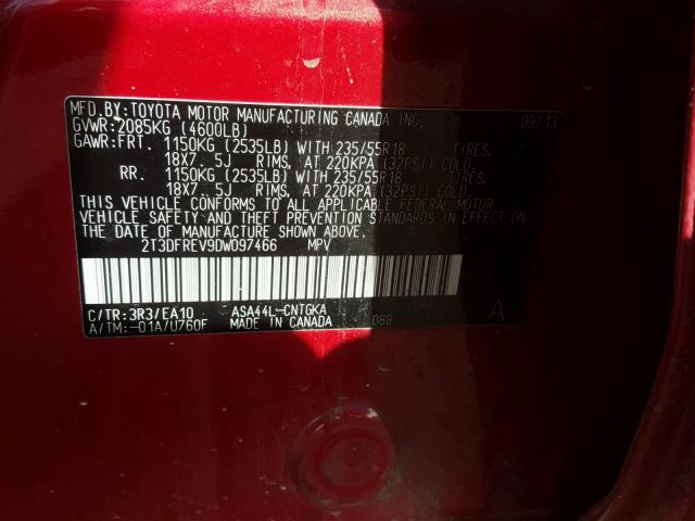 2T3DFREV9DW097466 - 2013 TOYOTA RAV4 LIMIT RED photo 10