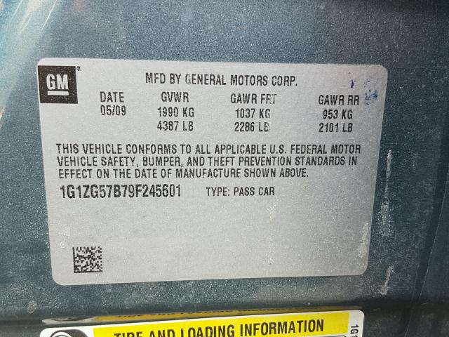 1G1ZG57B79F245601 - 2009 CHEVROLET MALIBU LS მწვანე ფოტო 10