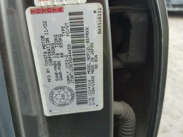 JTDBT123835044459 - 2003 TOYOTA ECHO GRAY photo 10