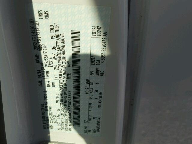 1FMCU0GX5EUD13867 - 2014 FORD ESCAPE SE 白色 照片 10