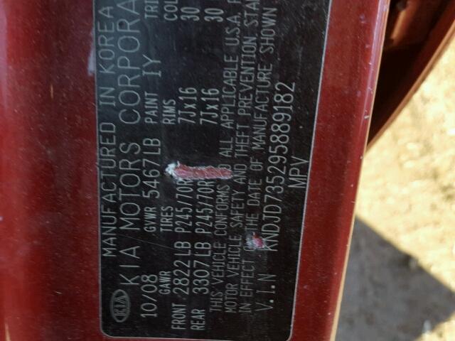 KNDJD735295889182 - 2009 KIA SORENTO LX RED photo 10