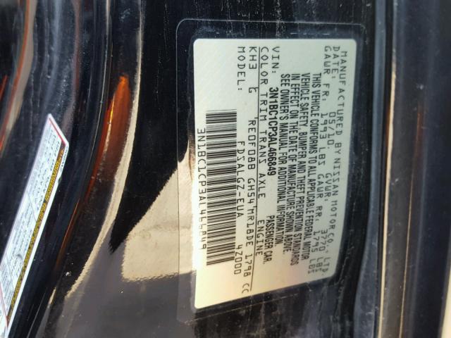 3N1BC1CP3AL466849 - 2010 NISSAN VERSA S BLACK photo 10