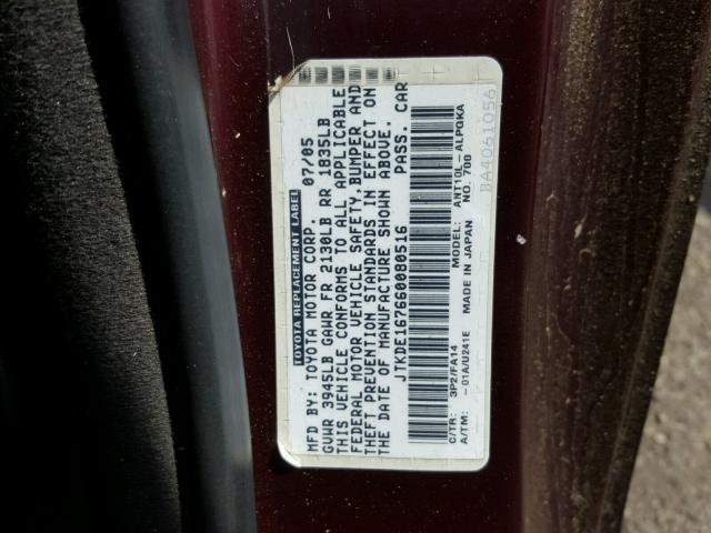 JTKDE167660080516 - 2006 TOYOTA SCION TC 栗色 照片 10