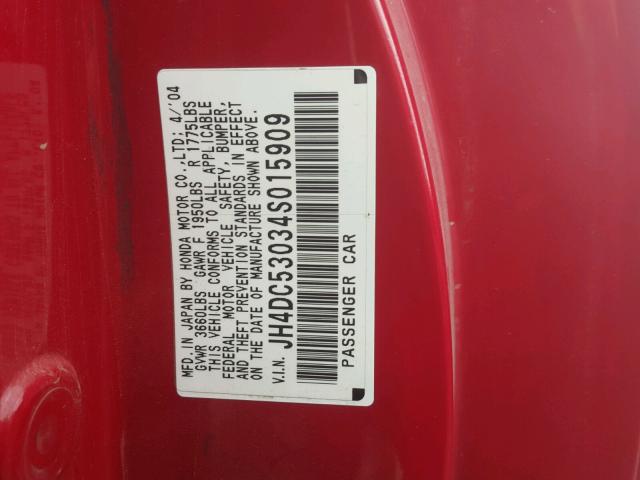 JH4DC53034S015909 - 2004 ACURA RSX TYPE-S RED photo 10