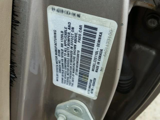 2T1BR18E6WC038819 - 1998 TOYOTA COROLLA VE GRAY photo 10