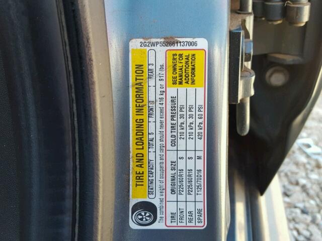 2G2WP552661137006 - 2006 PONTIAC GRAND PRIX ლურჯი ფოტო 10