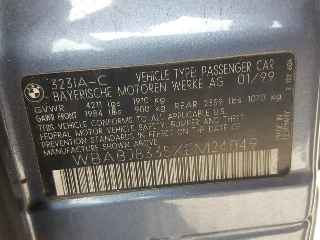 WBABJ8335XEM24049 - 1999 BMW 323 IC AUT BLUE photo 10