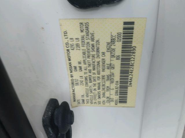 1N4AL24E28C122890 - 2008 NISSAN ALTIMA 2.5 WHITE photo 10