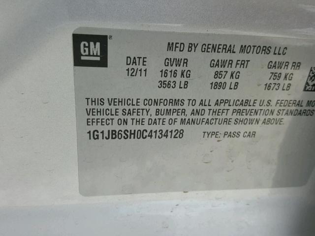 1G1JB6SH0C4134128 - 2012 CHEVROLET SONIC LS 银色 照片 10