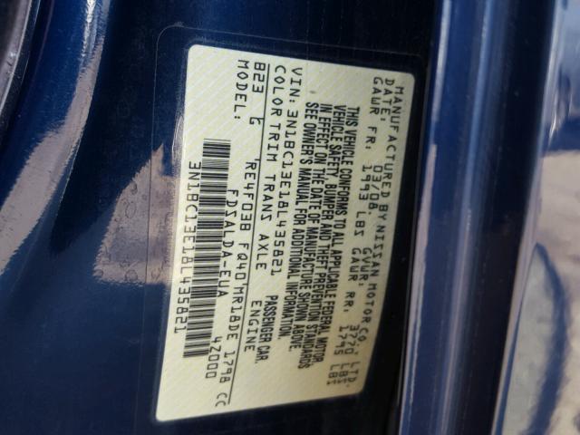 3N1BC13E18L435821 - 2008 NISSAN VERSA S BLUE photo 10