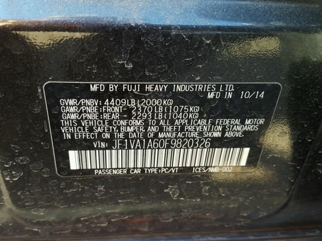 JF1VA1A60F9820326 - 2015 SUBARU WRX GRAY photo 10