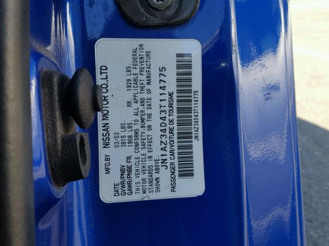 JN1AZ34D43T114775 - 2003 NISSAN 350Z COUPE BLUE photo 10