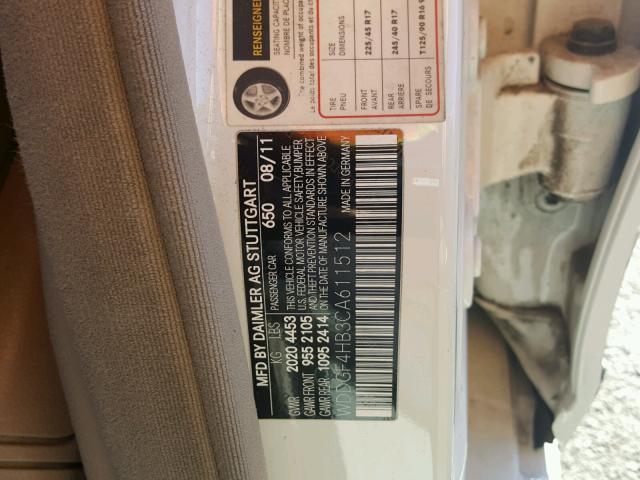 WDDGF4HB3CA611512 - 2012 MERCEDES-BENZ C 250 WHITE photo 10