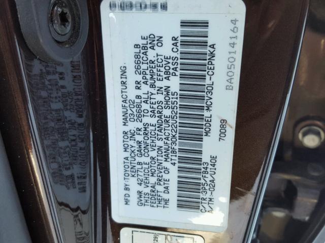 4T1BF30K22U525515 - 2002 TOYOTA CAMRY LE PURPLE photo 10