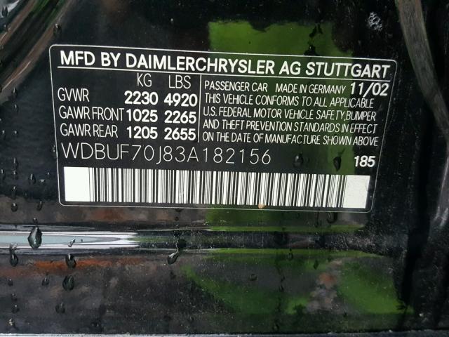 WDBUF70J83A182156 - 2003 MERCEDES-BENZ E 500 BLACK photo 10