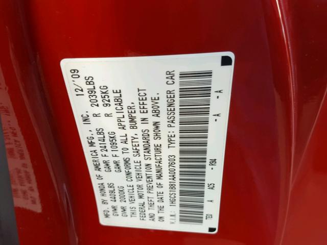 1HGCS1B81AA007603 - 2010 HONDA ACCORD EXL RED photo 10