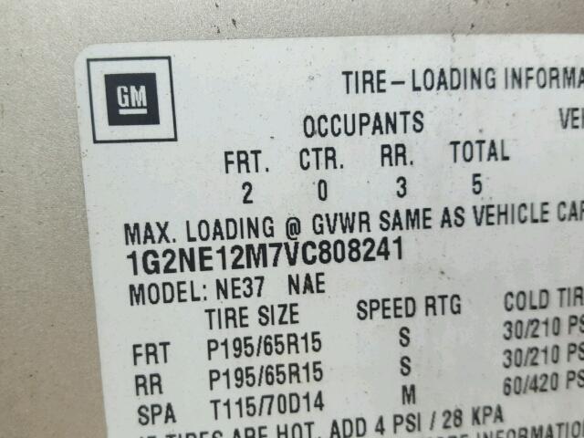 1G2NE12M7VC808241 - 1997 PONTIAC GRAND AM S GOLD photo 10