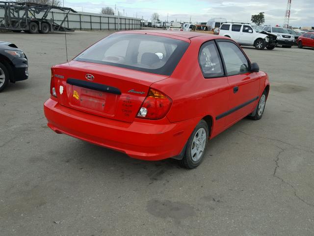 KMHCF35C93U265119 - 2003 HYUNDAI ACCENT L RED photo 4