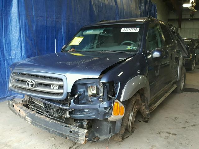 5TDBT44A72S096350 - 2002 TOYOTA SEQUOIA SR BLUE photo 2