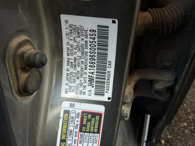 JHMFA16896S005459 - 2006 HONDA CIVIC EX GRAY photo 10