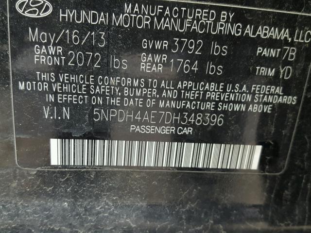 5NPDH4AE7DH348396 - 2013 HYUNDAI ELANTRA GL BLACK photo 10