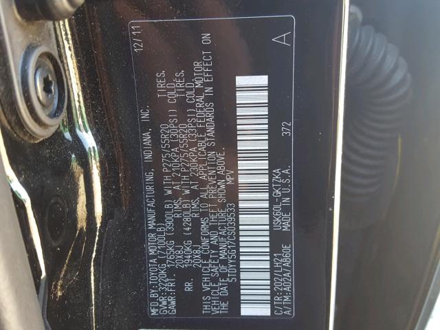 5TDYY5G17CS039533 - 2012 TOYOTA SEQUOIA PL BLACK photo 10