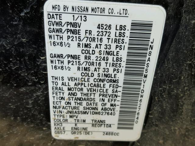 JN8AS5MV1DW627640 - 2013 NISSAN ROGUE S BLACK photo 10