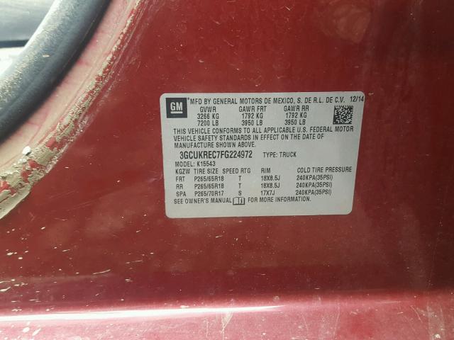 3GCUKREC7FG224972 - 2015 CHEVROLET SILVERADO MAROON photo 10