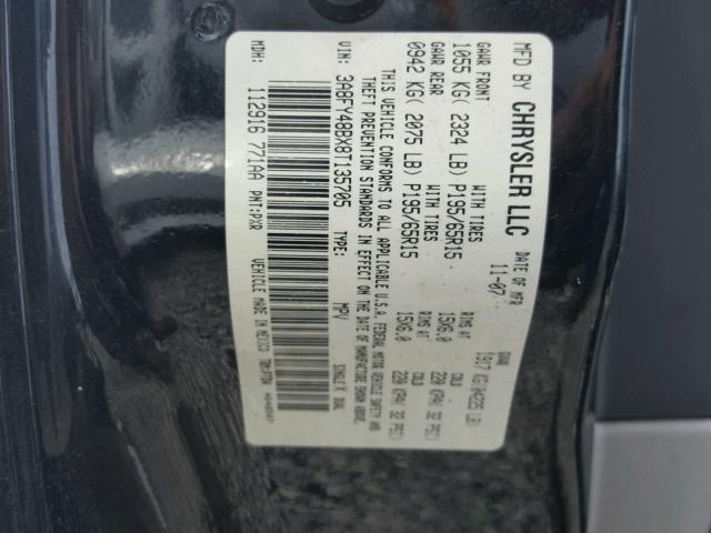 3A8FY48BX8T135705 - 2008 CHRYSLER PT CRUISER BLACK photo 10