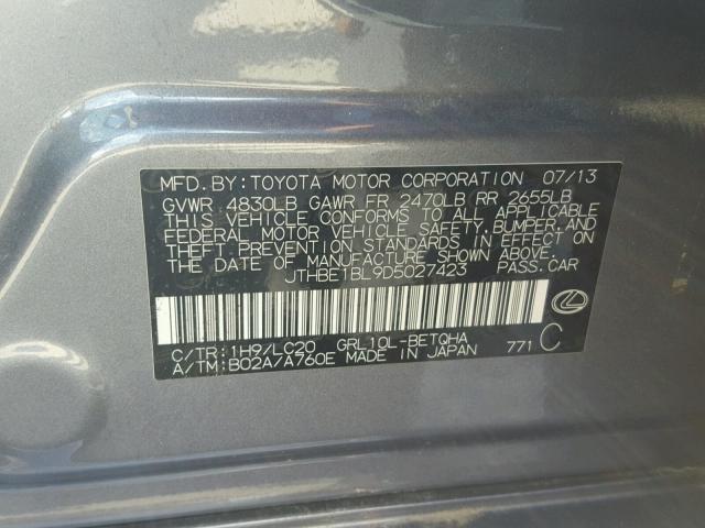 JTHBE1BL9D5027423 - 2013 LEXUS GS 350 GRAY photo 10