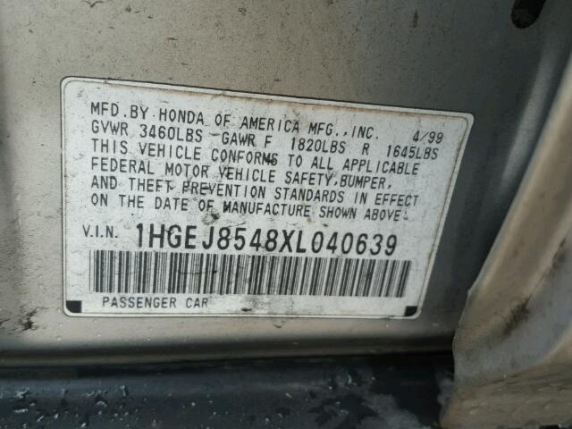 1HGEJ8548XL040639 - 1999 HONDA CIVIC EX ვერცხლისფერი ფოტო 10