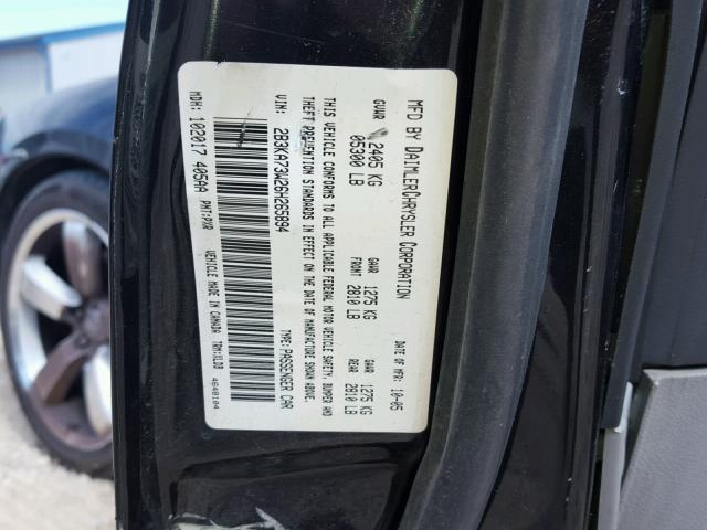 2B3KA73W26H265894 - 2006 DODGE CHARGER SR BLACK photo 10