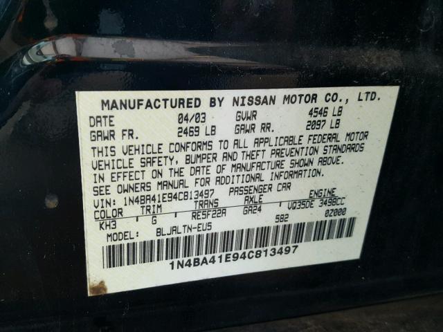 1N4BA41E94C813497 - 2004 NISSAN MAXIMA SE BLACK photo 10