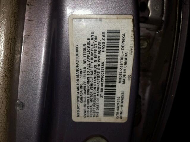 2T1BR18E2WC027865 - 1998 TOYOTA COROLLA VE GRAY photo 10