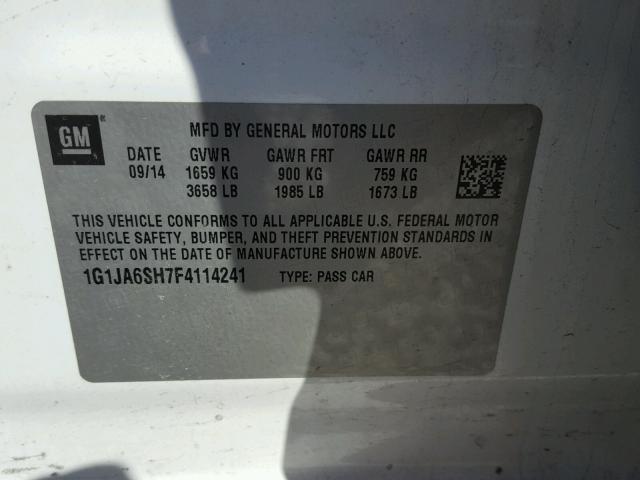 1G1JA6SH7F4114241 - 2015 CHEVROLET SONIC LS WHITE photo 10