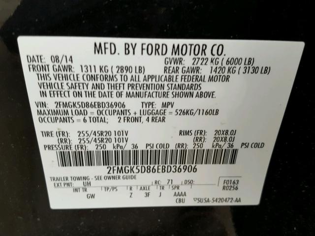 2FMGK5D86EBD36906 - 2014 FORD FLEX LIMIT BLACK photo 10