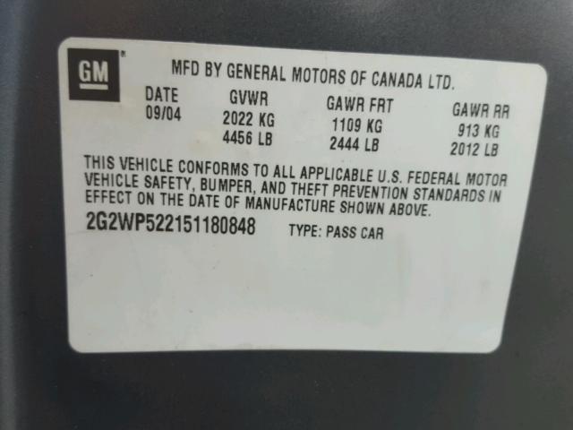 2G2WP522151180848 - 2005 PONTIAC GRAND PRIX Boz foto 10