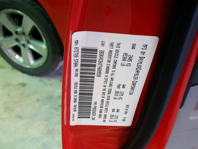 2B3KA53H27H609599 - 2007 DODGE CHARGER R/ RED photo 10