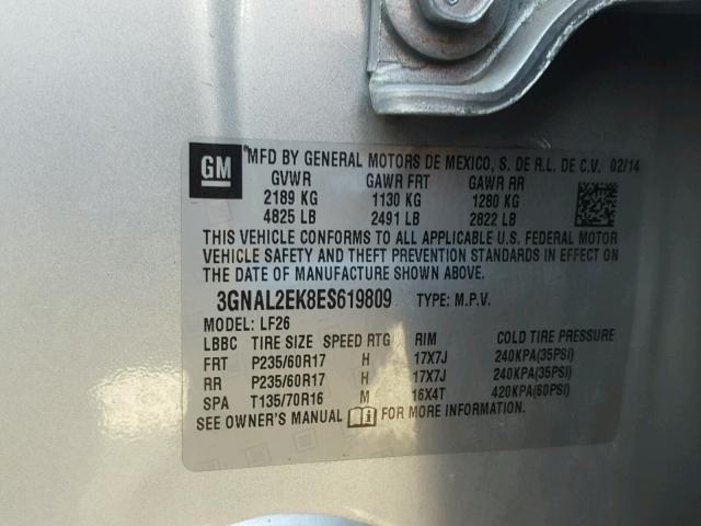 3GNAL2EK8ES619809 - 2014 CHEVROLET CAPTIVA LS 银色 照片 10