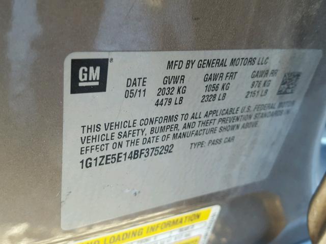 1G1ZE5E14BF375292 - 2011 CHEVROLET MALIBU LTZ 灰色 照片 10